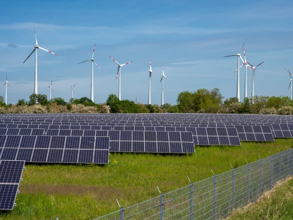 wind turbines and solar panels generating clean energy